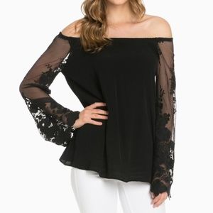 Black Lace Sleeve Off Shoulder Top S-L